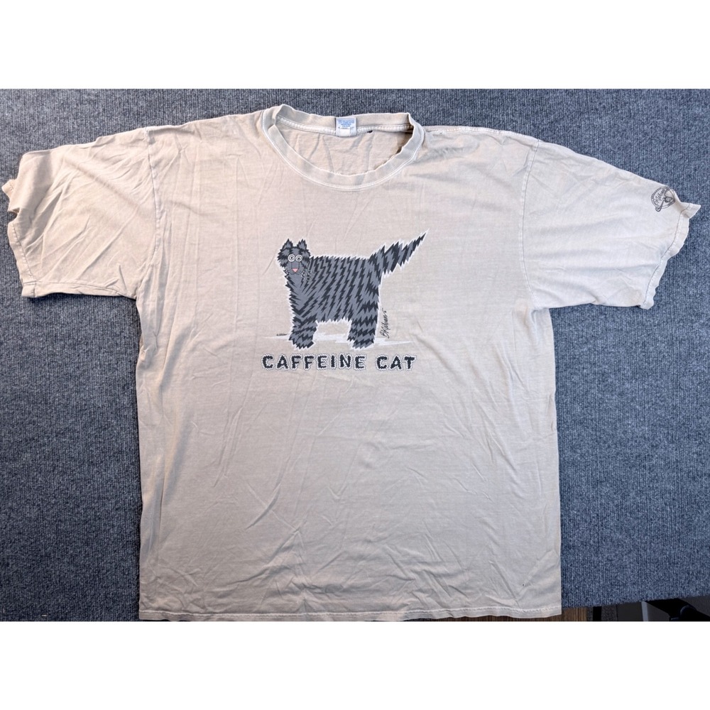 Vintage Crazy Shirts B Kliban Caffeine Cat T Shirt 2XL Tan Cotton Graphic Tee